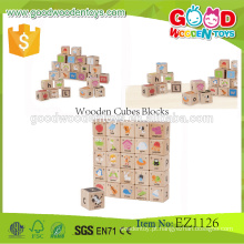 25Pcs Blocos de cubos de madeira impressa, Kids Learning Alphabets Wood Square Blocks